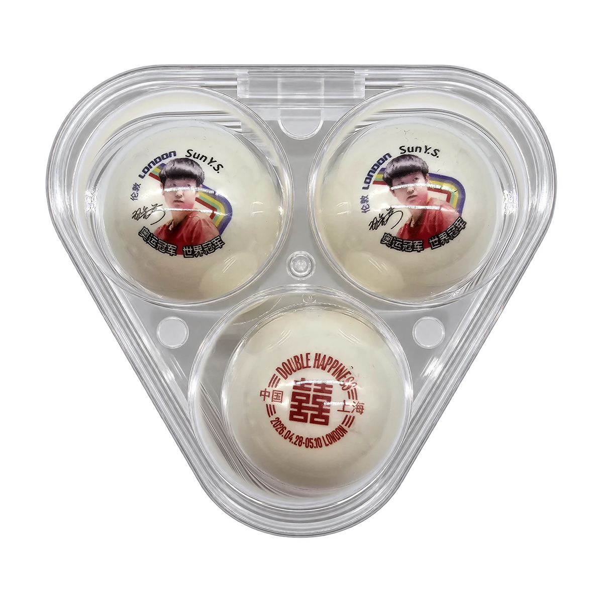 DHS SY Tischtennisbälle CELLFREE-DUAL mit Sun Yingsha's Portrait und Box - DDMV108-1