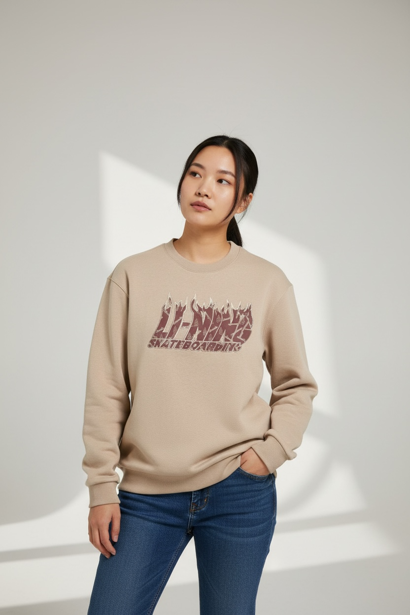 Unisex Skateboard Casual Sweater "LN FIRE" beige - AWDT949-4