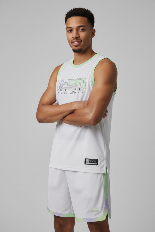Unisex Basketball Competition Dress "Li-Ning Team" (Set of Tank and Shorts) White - AATT013-4