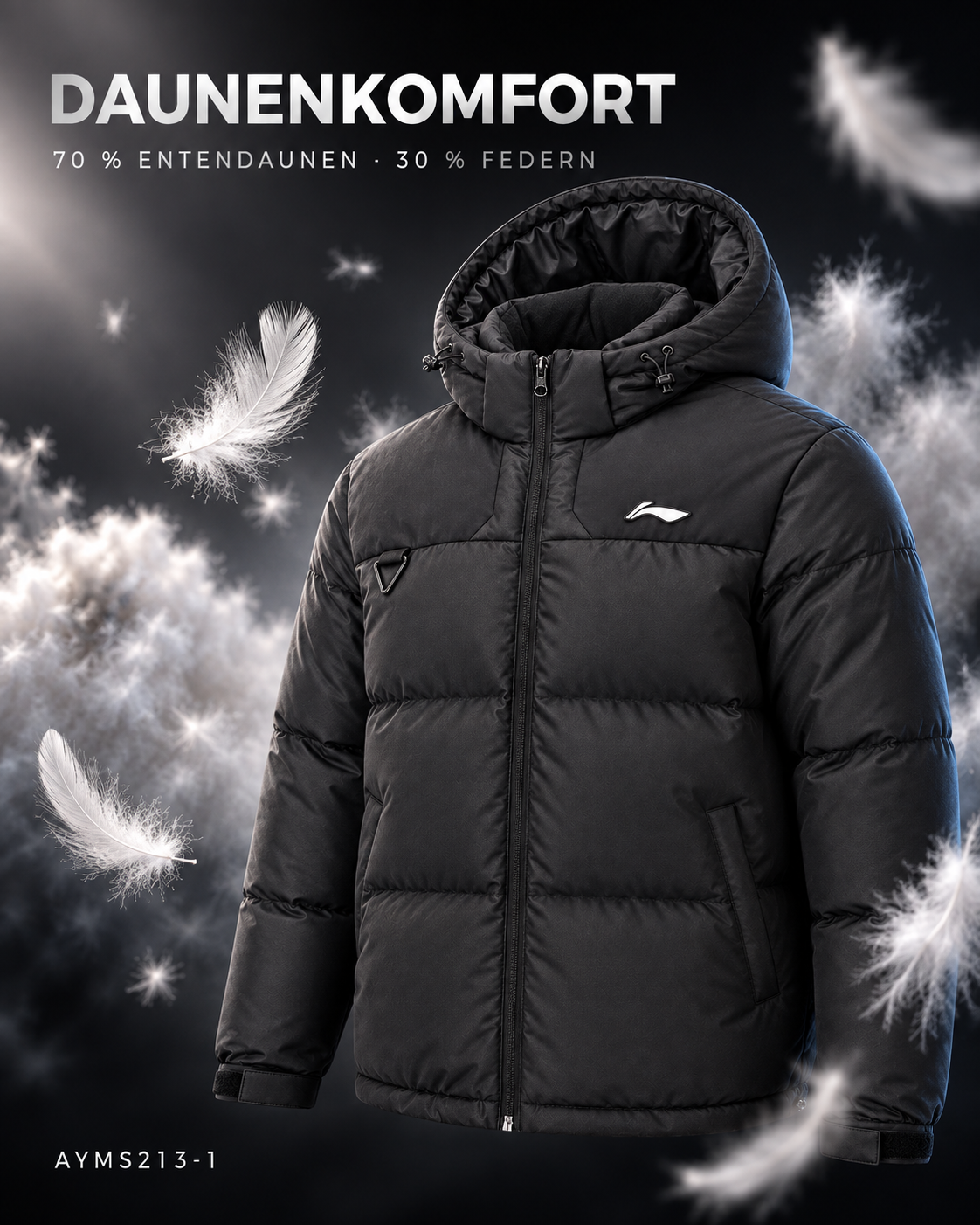 Herren Outdoor Daunenjacke schwarz mit Kapuze- AYMS213-1